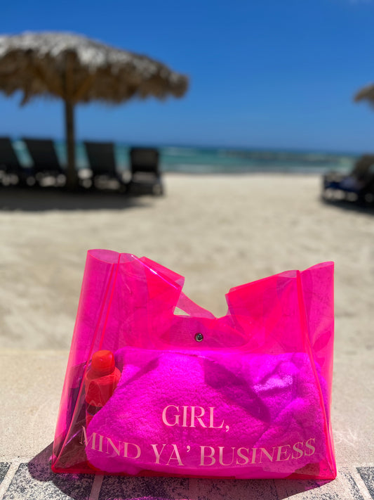 GIRL, MIND YA’ BUSINE$$ Transparent Tote Bag